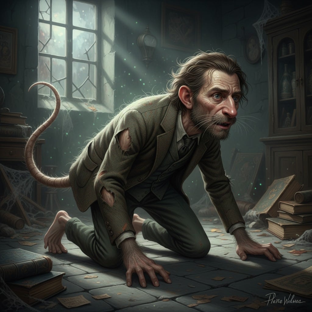 Peter Pettigrew uprostred premeny na podkana.